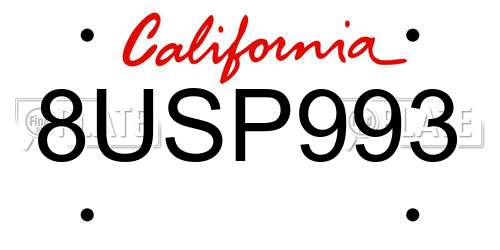 8USP993 California License Plate
