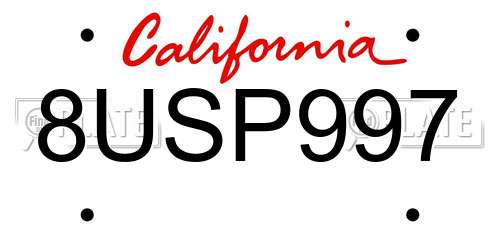 8USP997 California License Plate