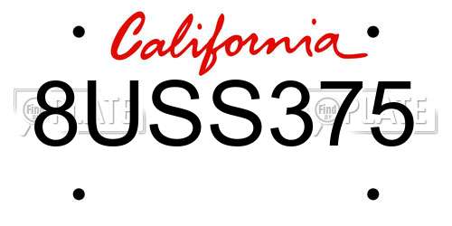 8USS375 California License Plate