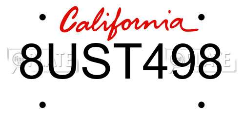 8UST498 California License Plate