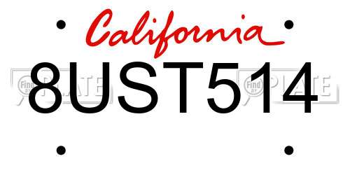 8UST514 California License Plate
