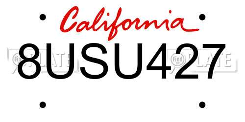 8USU427 California License Plate