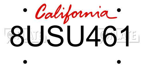 8USU461 California License Plate