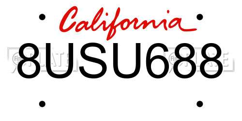 8USU688 California License Plate