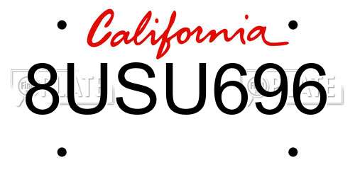 8USU696 California License Plate