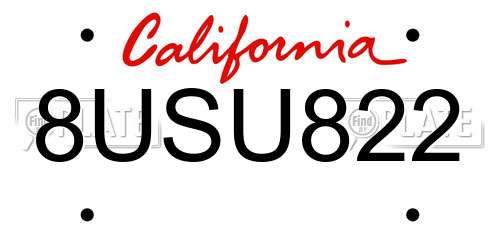 8USU822 California License Plate