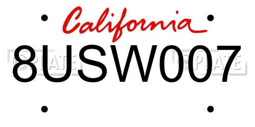 8USW007 California License Plate