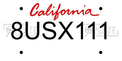 8USX111 California License Plate