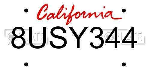 8USY344 California License Plate
