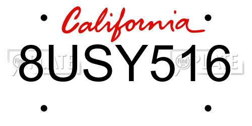 8USY516 California License Plate