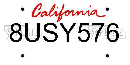 8USY576 California License Plate