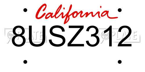 8USZ312 California License Plate