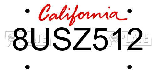 8USZ512 California License Plate