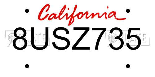 8USZ735 California License Plate