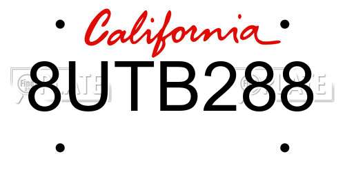8UTB288 California License Plate