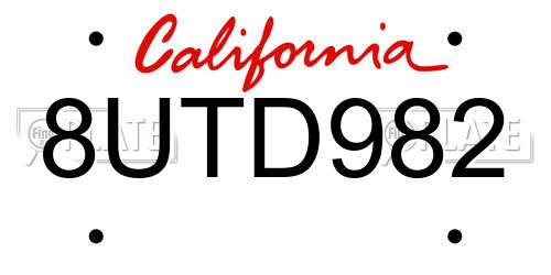 8UTD982 California License Plate