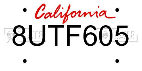 8UTF605 California License Plate