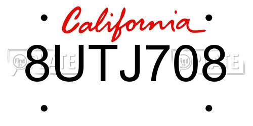 8UTJ708 California License Plate