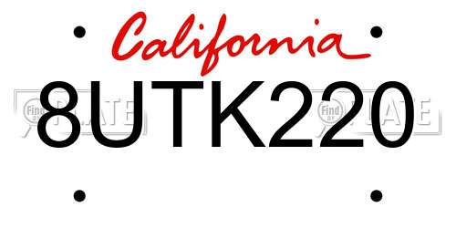 8UTK220 California License Plate
