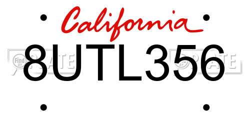 8UTL356 California License Plate