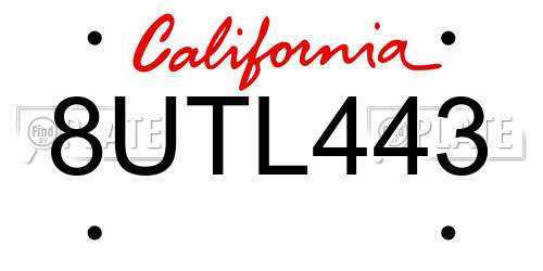 8UTL443 California License Plate