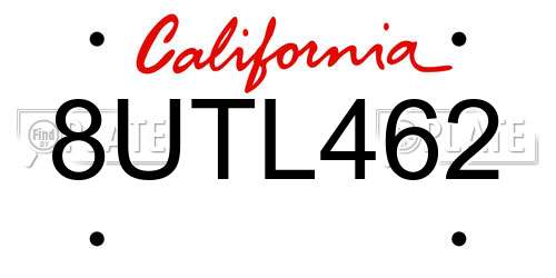 8UTL462 California License Plate