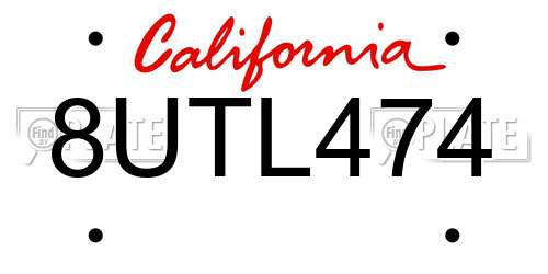 8UTL474 California License Plate