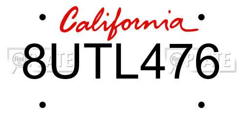 8UTL476 California License Plate
