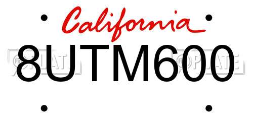 8UTM600 California License Plate