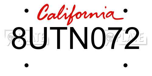 8UTN072 California License Plate