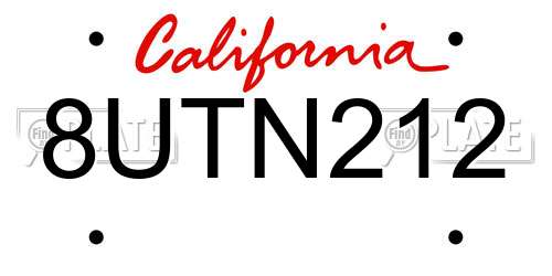 8UTN212 California License Plate