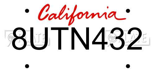 8UTN432 California License Plate
