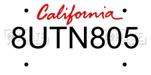 8UTN805 California License Plate