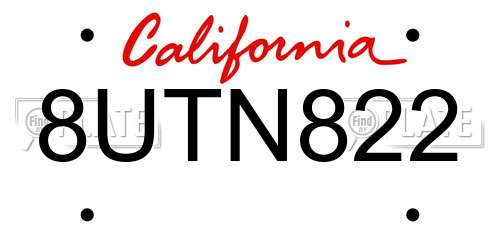 8UTN822 California License Plate