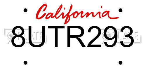 8UTR293 California License Plate