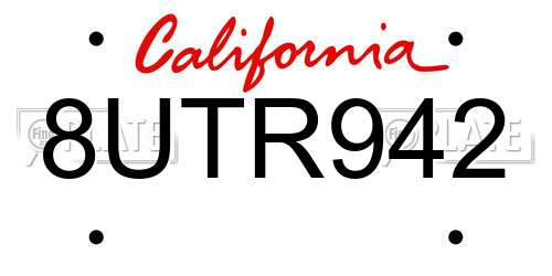 8UTR942 California License Plate