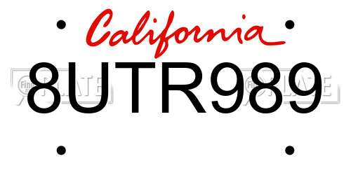 8UTR989 California License Plate