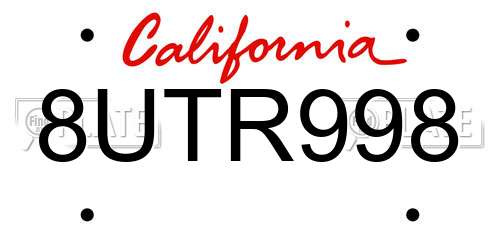 8UTR998 California License Plate
