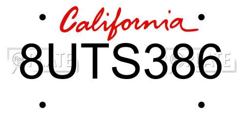 8UTS386 California License Plate