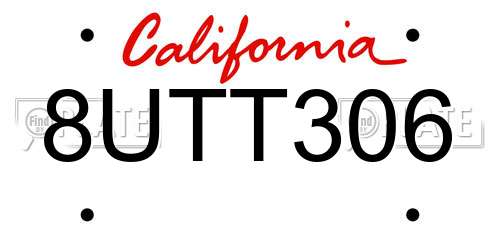 8UTT306 California License Plate