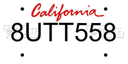 8UTT558 California License Plate