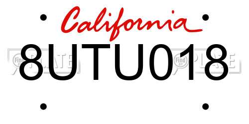 8UTU018 California License Plate