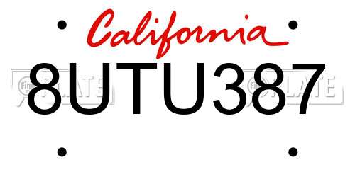8UTU387 California License Plate