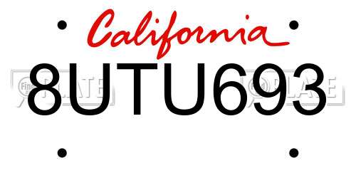 8UTU693 California License Plate