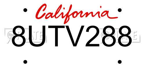 8UTV288 California License Plate