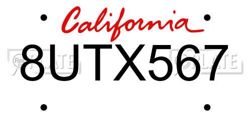8UTX567 California License Plate