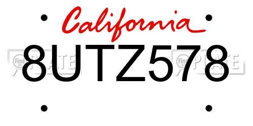 8UTZ578 California License Plate