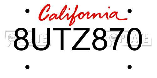 8UTZ870 California License Plate