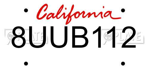 8UUB112 California License Plate