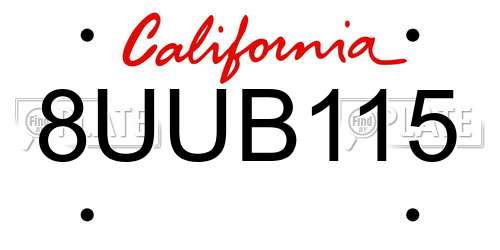 8UUB115 California License Plate